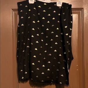 Printed village Black Scarf with Gold Bees viscose blend